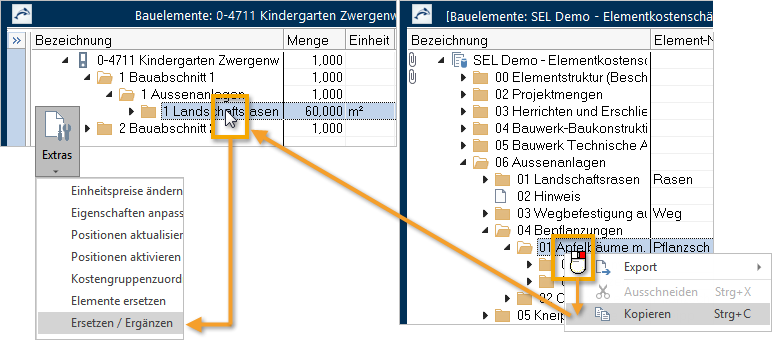 Menü Bearbeiten/Ersetzen/Ergänzen