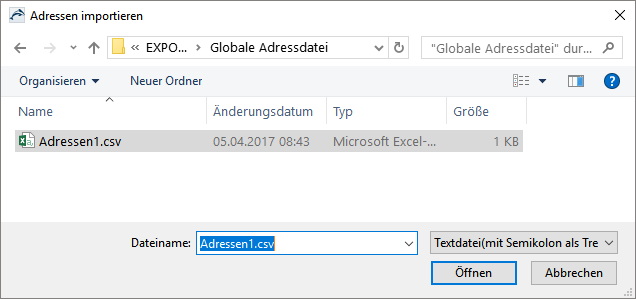 ORCA Screenshot Adressen importeren