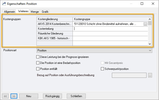 ORCA Screenshot Kostengruppen zuordnen AKVS