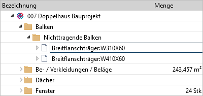 ORCA - IFC Mengenübernahme - Baumstruktur in Bauteile - Alle Maße