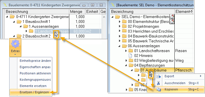 Menü Bearbeiten/Ersetzen/Ergänzen