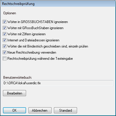 Rechtschreibprüfung - Optionen