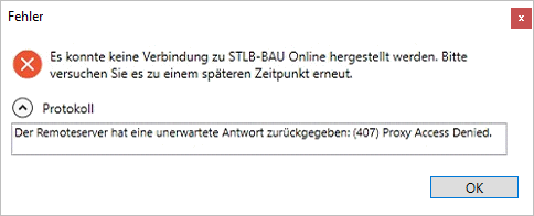 Fehlermeldung Proxy Access Denied für STLB-BAU online