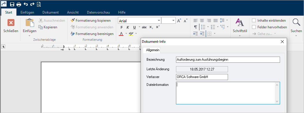 p-dok-Beispiel für ein Dokument mit Datenfeldern