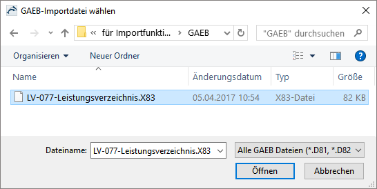 d-lv-GAEB-Importdatei wählen