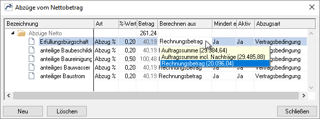 Abzug Netto - Rechnungen