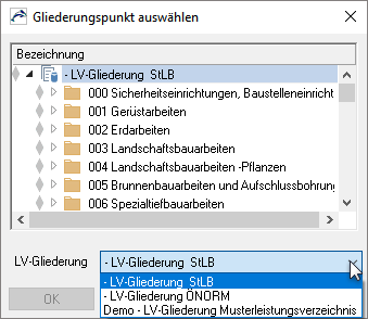 ORCA Screenshot Gliederungspunkt auswählen