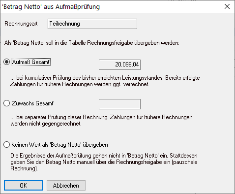 ORCA - Dialog Aufmaßprüfung für Rechnung verwenden?