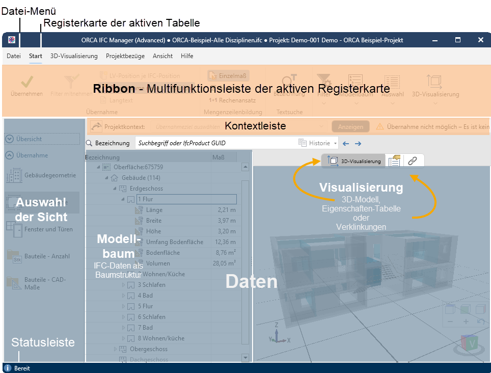 ORCA - IFC Mengenübernahme - Benutzeroberfläche