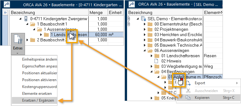 Menü Bearbeiten/Ersetzen/Ergänzen