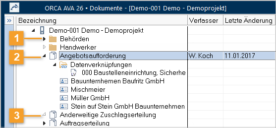 ORCA Tabelle Dokumente für den Schriftverkehr