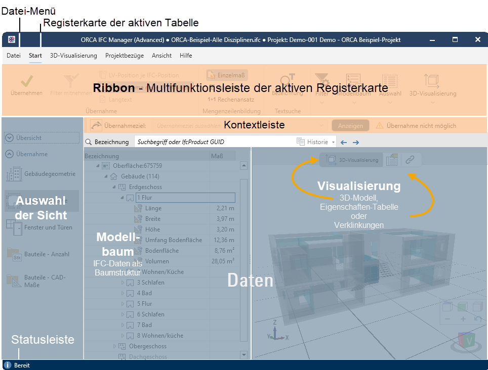 ORCA - IFC Mengenübernahme - Benutzeroberfläche