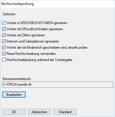 Rechtschreibprüfung - Optionen